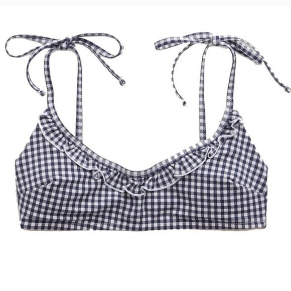 aerie Other - NEW Aerie blue & white plaid gingham scoop neck ruffle bikini top womens size XL